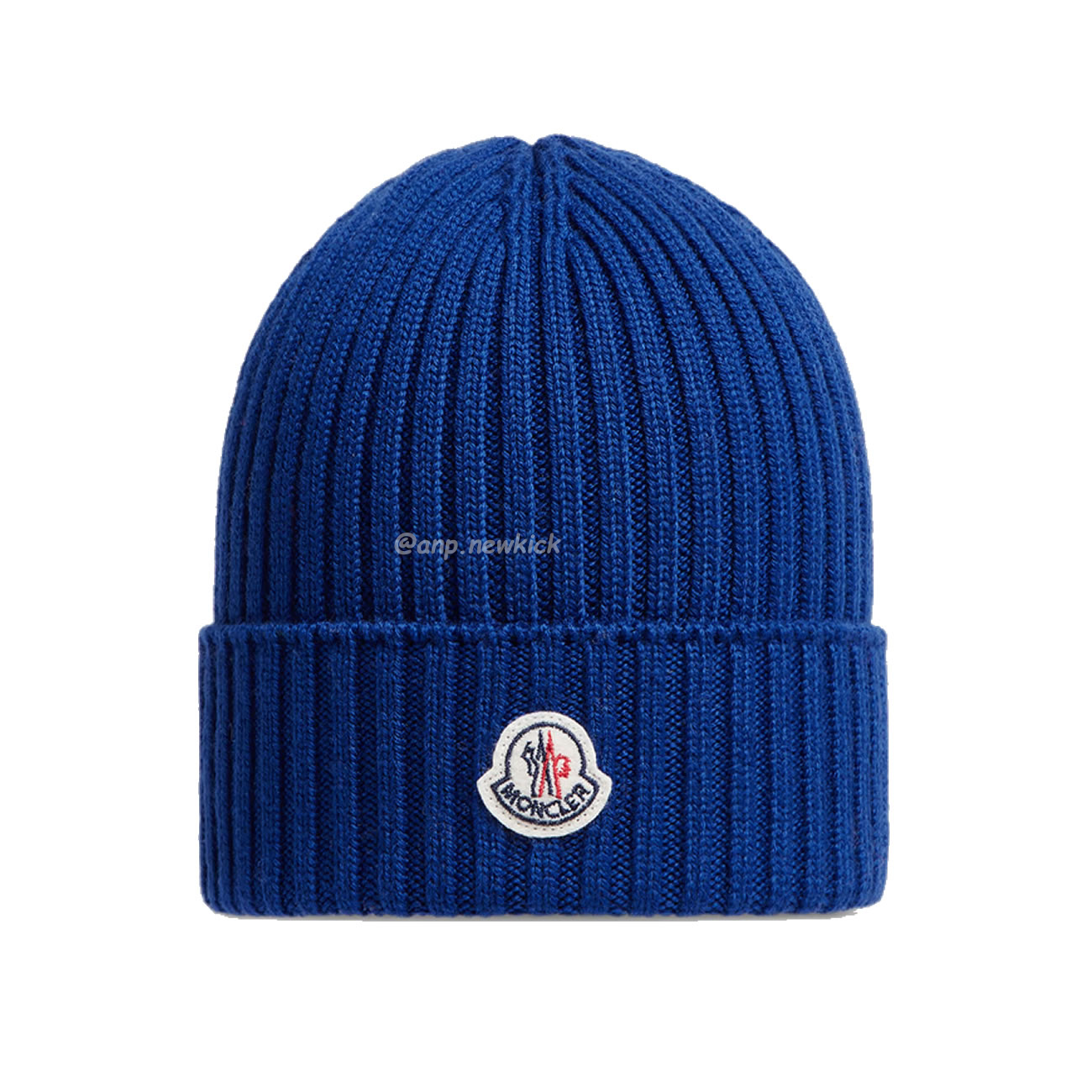 Moncler Logo Patch Ribbed Knit Beanie Black Blue (4) - newkick.app